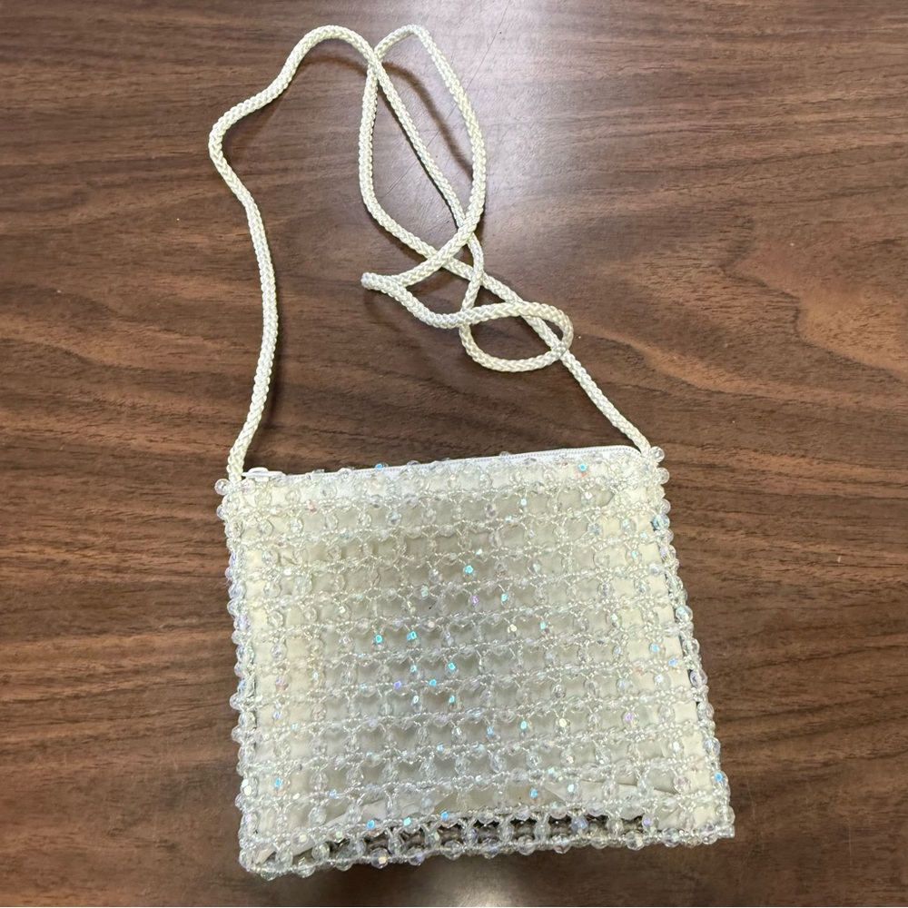 Vintage La Legale LTD Beaded Iridescent Zip Top Bag in White